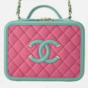 Chanel Green/Pink Medium Tricolor Caviar CC Filigree Vanity Case