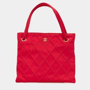 Chanel Red CC Quilted Satin Handbag