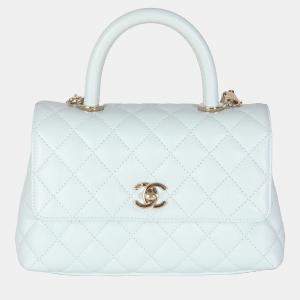 Chanel 21K Blue Quilted Caviar Mini Coco Handle Flap Bag
