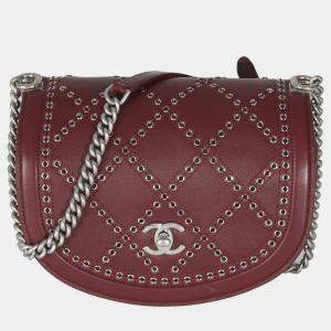 Chanel Burgundy Calfskin Small Coco Eyelets Flap Bag