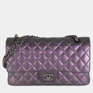 Chanel Purple Quilted Iridescent Lambskin Medium Classic Double Flap Bag