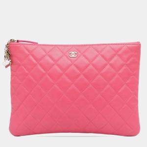 Chanel Pink Medium Quilted Lambskin Casino Charms O Case Clutch