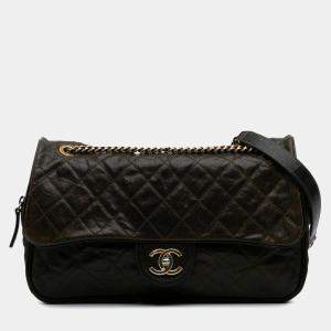 Chanel Brown Large Quilted Glazed Caviar Shiva Flap