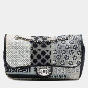Chanel White Medium PVC and Tweed Patchwork Single Flap