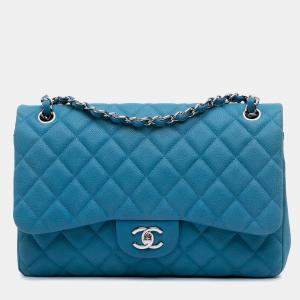 Chanel Blue Jumbo Classic Caviar Double Flap