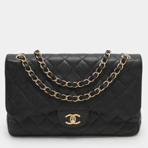 Chanel Black Quilted Leather Jumbo Classic Double Flap Bag