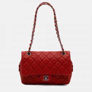 Chanel Orange Medium Quilted Caviar Easy Flap