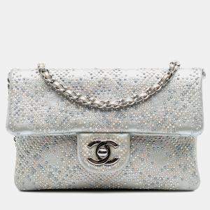 Chanel Silver CC Iridescent and Studded Calfskin Flap Clutch on Chain