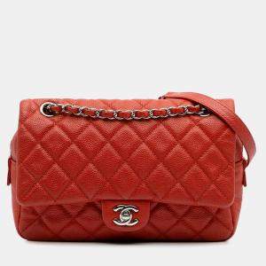 Chanel Orange Medium Quilted Caviar Easy Flap