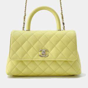Chanel Yellow Caviar Leather Coco Handle 2Way Handbag XS
