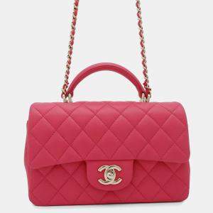 Chanel Matelasse Top Handle Chain shoulder Pink Lambskin Size 20