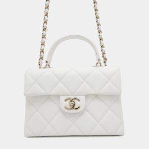 Chanel Matelasse 2Way Top Handle White Caviar Leather