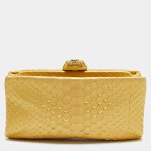 Chanel Gold Python Kiss Lock Frame Clutch