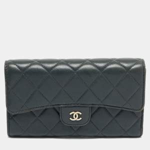 Chanel Grey Quilted Leather Classic Flap Trifold Wallet