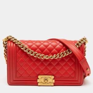 Chanel Orange Quilted Leather Medium Boy Flap Bag