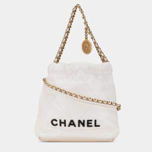 Chanel White Mini Shiny Calfskin 22 Hobo