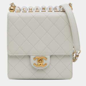 Chanel White Small Chic Pearls Flap
