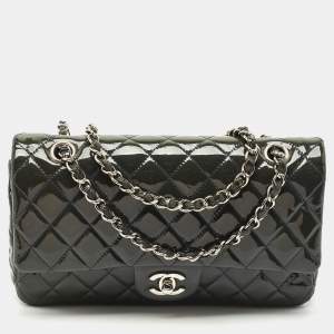 Chanel Teal Blue Quilted Patent Leather Medium Classic Double Flap Bag