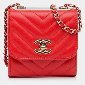 Chanel Red Mini Chevron Lambskin Trendy CC Chain Wallet