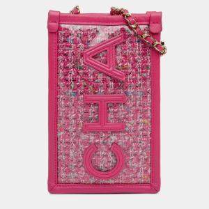 Chanel Pink Tweed and PVC Phone Clutch with Chain