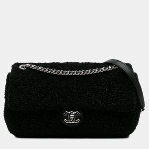Chanel Black Medium Quilted Metallic Knit Pluto Glitter Flap