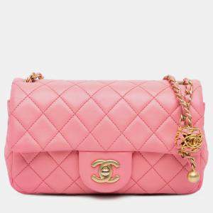 Chanel Pink Mini Rectangular Classic Lambskin Pearl Crush Single Flap