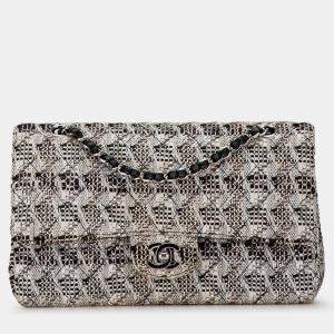 Chanel White Medium Classic Tweed Double Flap