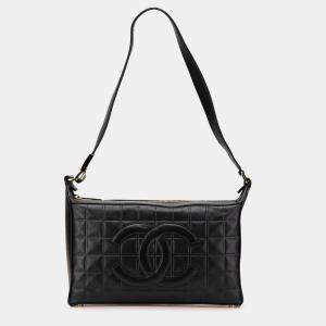 Pre Owned Chanel Black CC Choco Bar Lambskin Shoulder Bag