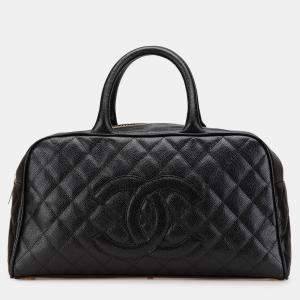 Chanel Black CC Quilted Caviar Bowling Bag