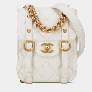 Chanel White Mini Aged Calfskin City School Flap