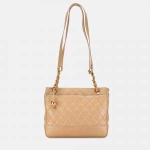Chanel Beige Quilted Lambskin Shoulder Bag