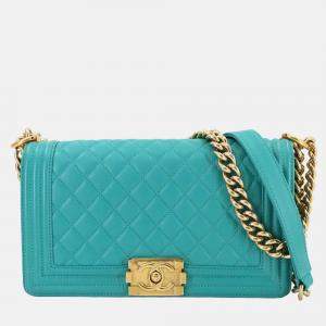 Chanel Boy Mint Green Leather Chain Shoulder Bag