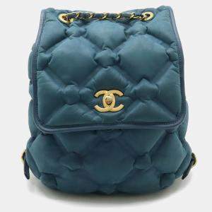 Chanel Bubble Quilt Chain Shoulder Backpack Leather Blue Pink
