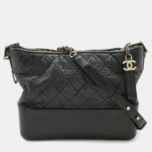 Chanel Gabrielle De Chanel Matelasse Large Hobo Shoulder Bag Chain Lambskin Black