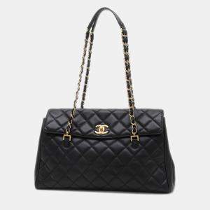 Chanel Matelasse Large Chain Shoulder Bag In Black Lambskin