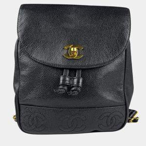 Chanel Coco Mark Backpack Caviar Skin Leather Black Gold