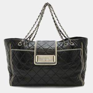 Chanel 2.55 Matelasse Turnlock Tote Bag Shoulder Double Chain Calf Leather Black White