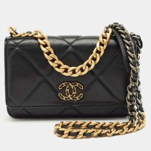 Chanel Black Quilted Leather 19 Flap Wallet on Chain