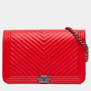 Chanel Chevron Calfskin Boy Wallet On Chain