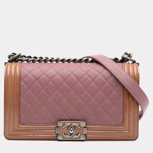Chanel Pink Old Medium Quilted Goatskin and Patent Duo Boy Flap