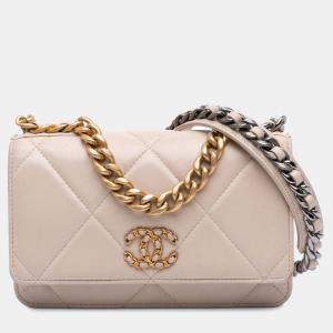 Chanel Beige Quilted Lambskin 19 Wallet on Chain