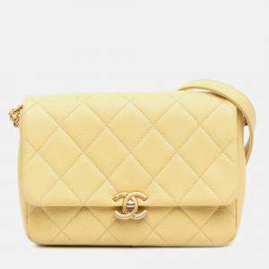 Chanel Yellow Small Quilted Caviar Chain Melody Flap