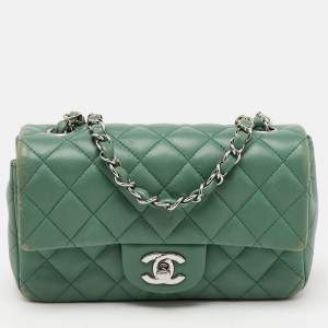 Chanel Green Quilted Leather Rectangular Mini Classic Flap Bag