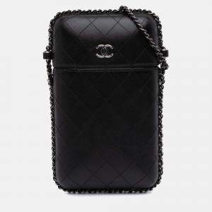Chanel Black CC Quilted Lambskin Chain Around Phone Holder