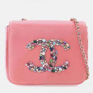 Chanel Pink Mini Lambskin Giant Crystal CC Flap
