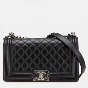 Chanel Black Old Medium Quilted Lambskin Boy Flap