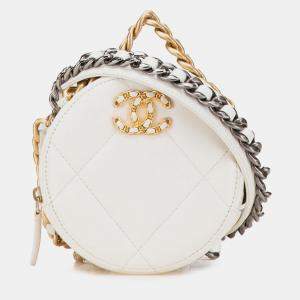 Chanel White Lambskin 19 Round Clutch with Chain