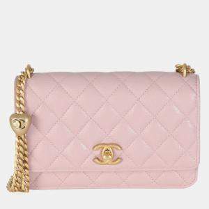 Chanel Pink Quilted Caviar Sweetheart Wallet On Chain