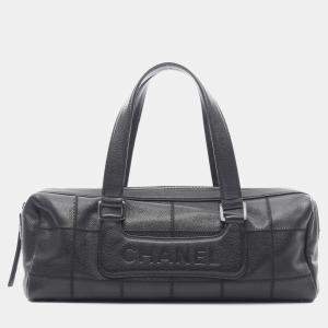 Chanel Chocolate Bar Black Grained Calfskin Leather Top Handle Bag