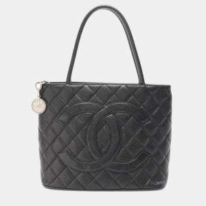 Chanel CC Medallion Black Grained Calfskin Leather Tote SHW